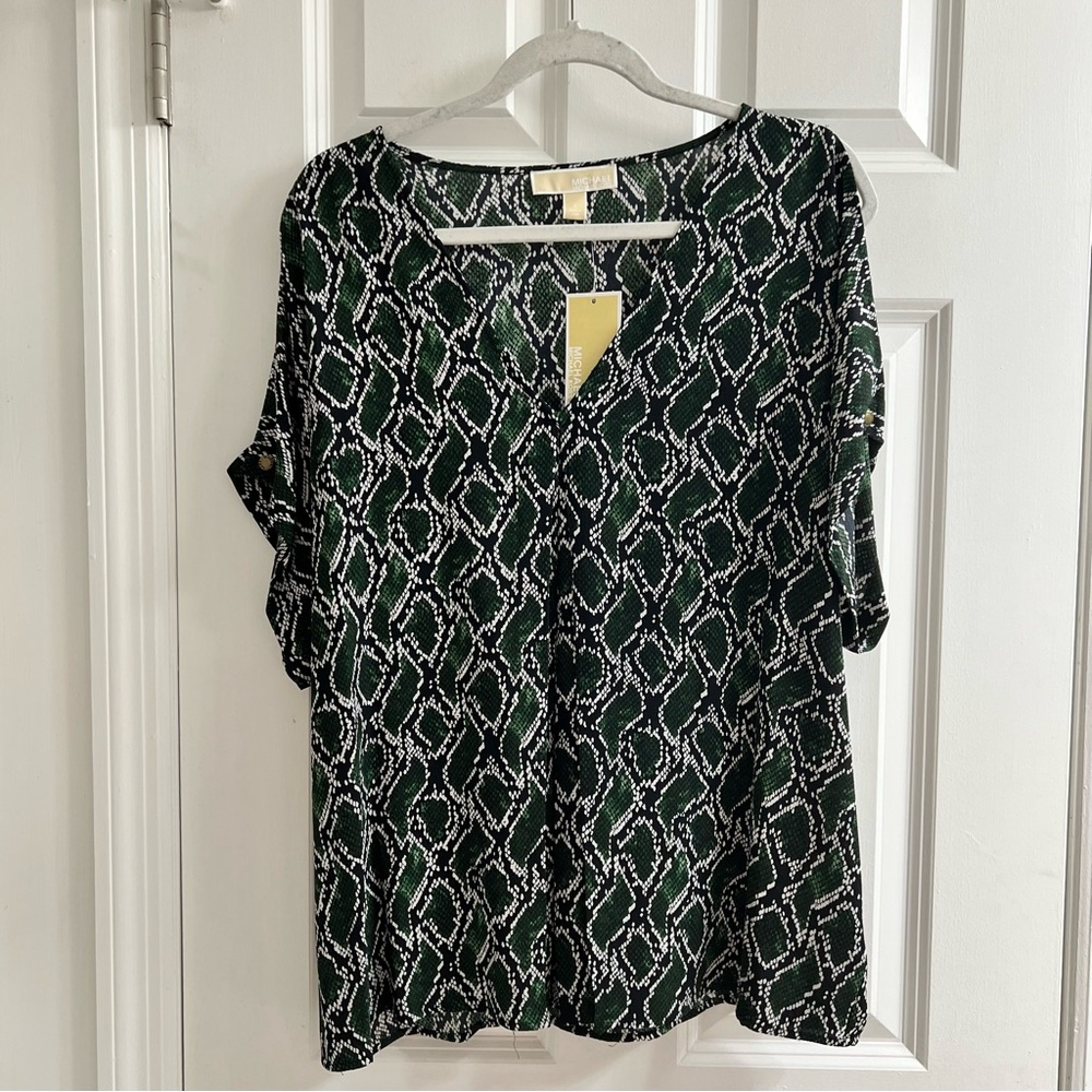Michael Kors Green Snake Print Top